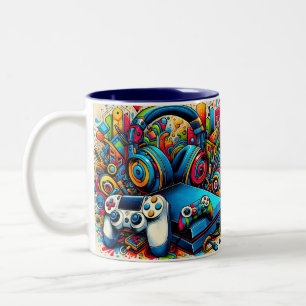 Tasse 2 Couleurs Console de jeu rétro et écouteurs