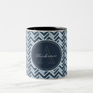 Tasse 2 Couleurs Cool Blue Chevron Motif Monogramme