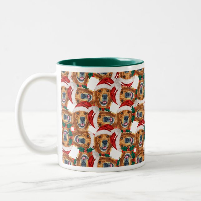 Tasse 2 Couleurs Cool Golden Retriever Face Motif de Noël (Gauche)