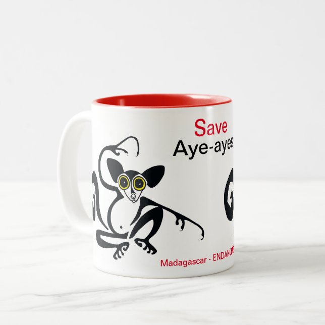 Tasse 2 Couleurs Cool -Save AYE-AYES -Graphique animal en voie de d (Devant gauche)