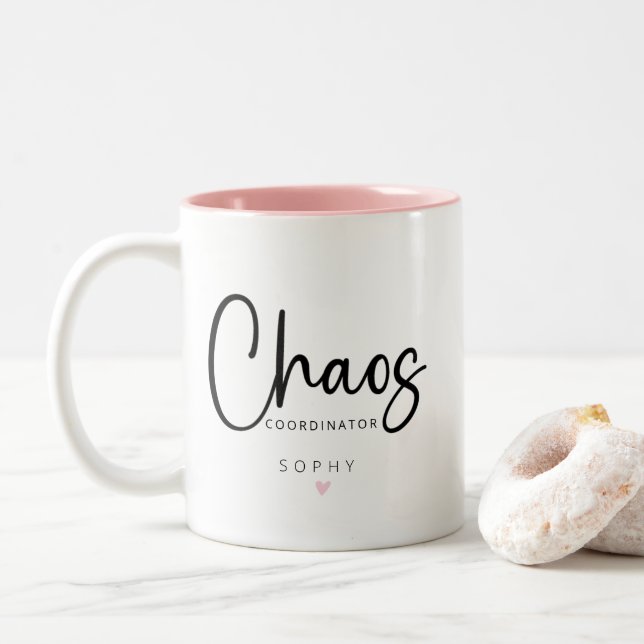 Tasse 2 Couleurs Coordonnateur du chaos personnalisé (Avec donut)