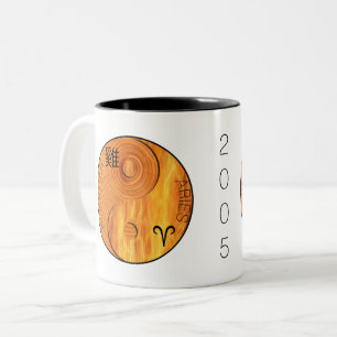 Tasse 2 Couleurs Coq de bois 1945 2005 Fire Aries zodiac Anniversai