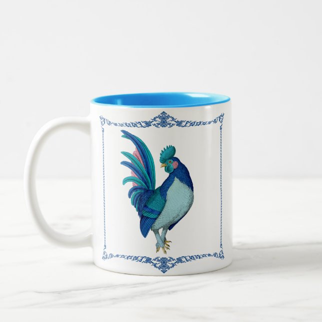 Tasse 2 Couleurs Coq de Ferme de Campagne Française Bleu Sarcelle R (Gauche)