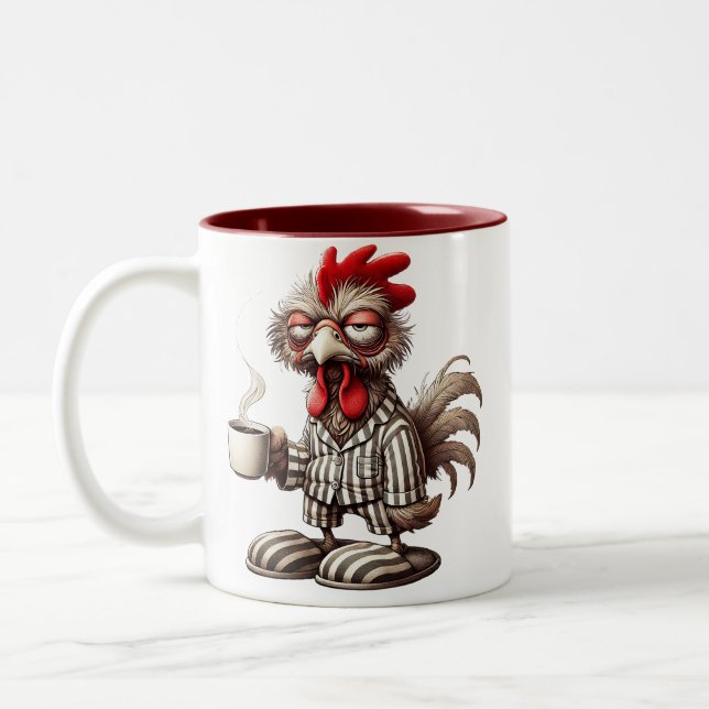 Tasse 2 Couleurs Coq Grognon du Matin – Café d'Abord !  (Gauche)