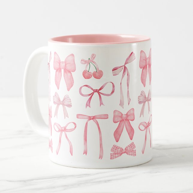 Tasse 2 Couleurs Coquette Aesthétique Cute Girin Feminine Rose Bow (Coquette mug, cute pink bows on coffee mug, girly trendy coquette aesthetic home decor gifts)