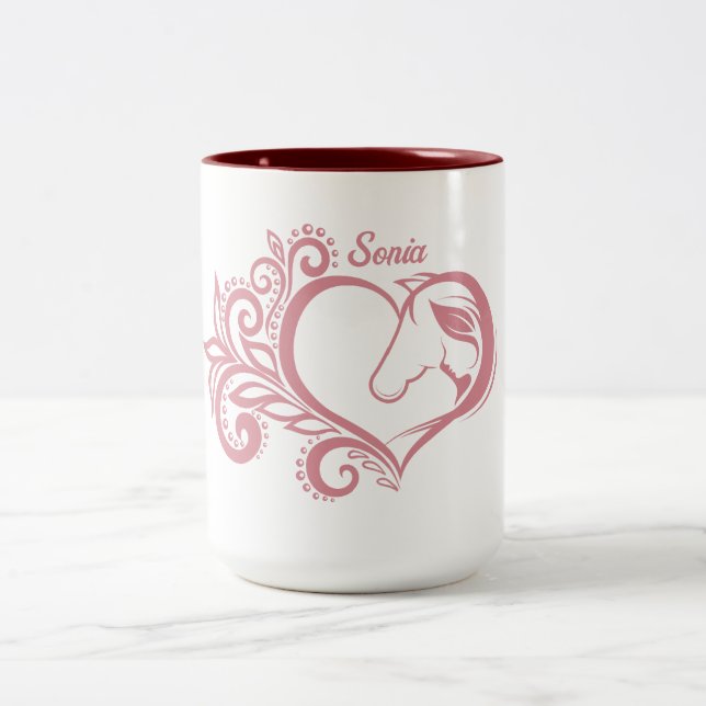 Tasse 2 Couleurs Coquette Coeur rose Cheval Fille Feminine Élégante (Centre)