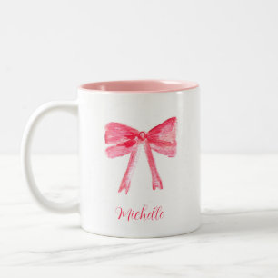 Tasse 2 Couleurs Coquette esthétique Bow rose Elégante aquarelle