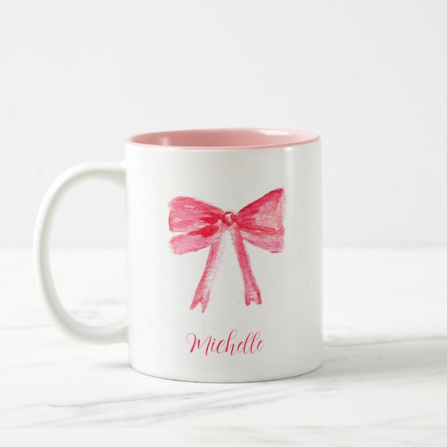 Tasse 2 Couleurs Coquette esthétique Bow rose Elégante aquarelle (Gauche)