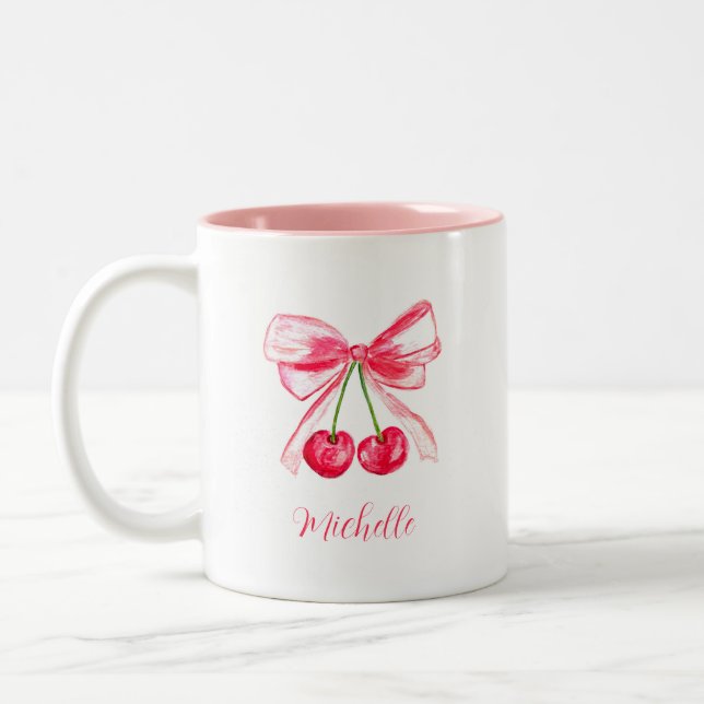 Tasse 2 Couleurs Coquette esthétique Bow rose Elégante aquarelle (Gauche)