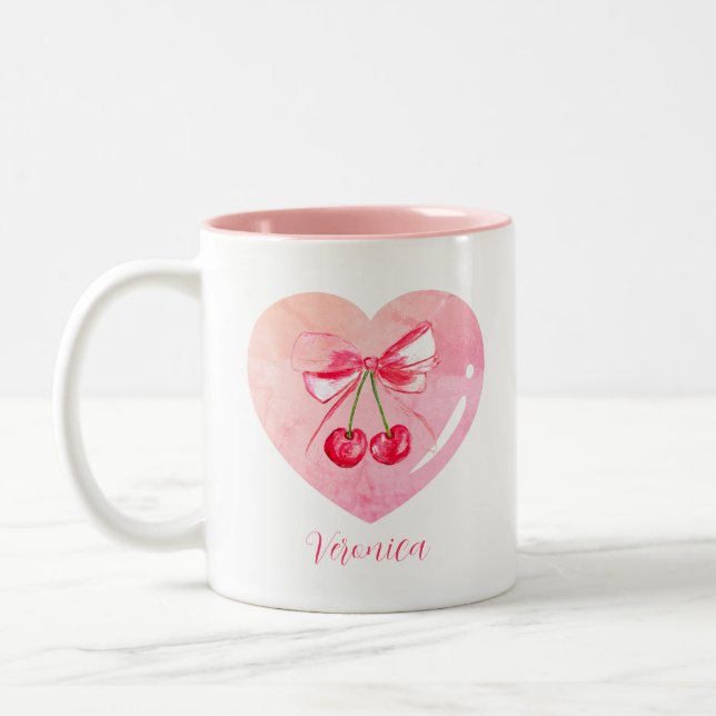 Tasse 2 Couleurs Coquette esthétique Bow rose Elégante aquarelle (Gauche)