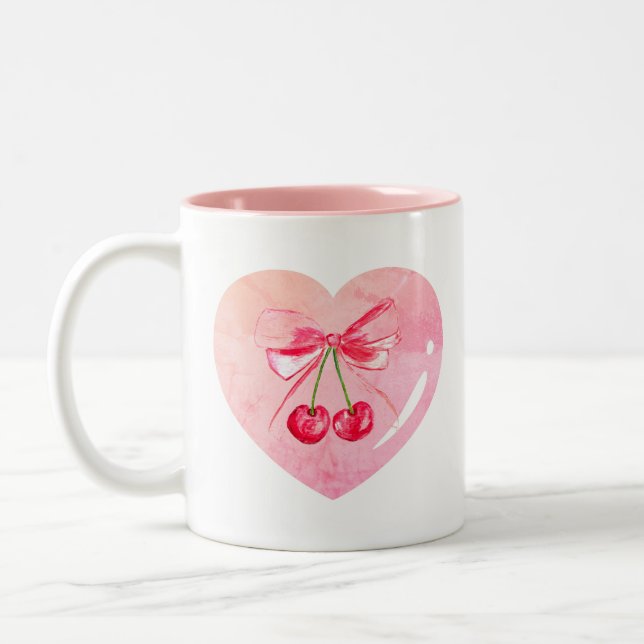 Tasse 2 Couleurs Coquette esthétique Bow rose Elégante aquarelle (Gauche)
