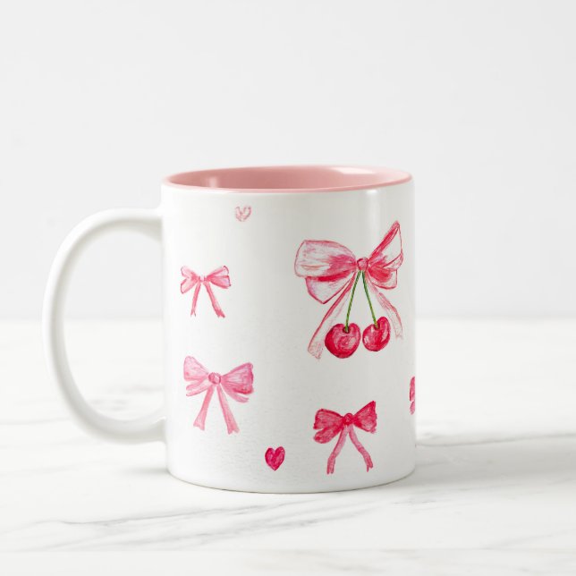 Tasse 2 Couleurs Coquette esthétique Bow rose Elégante aquarelle (Gauche)