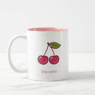 Tasse 2 Couleurs Coquette esthétique Cerise rose Elégante Aquarelle