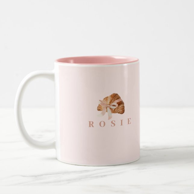 Tasse 2 Couleurs Coquette personnalisée Croissant rose Ribbon (Gauche)