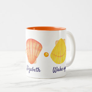 Tasse 2 Couleurs Coquillages d'aquarelle rouge et jaune