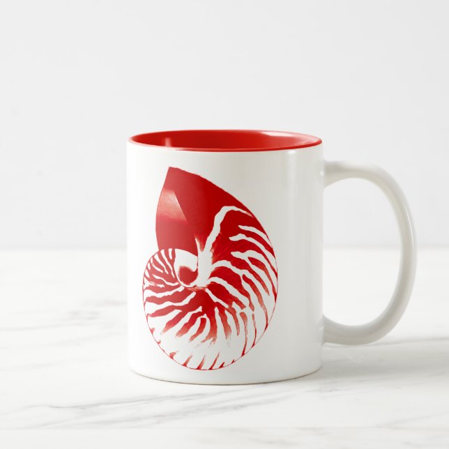 Tasse 2 Couleurs Coquille de nautile - rouge foncé et blanc (Droit)