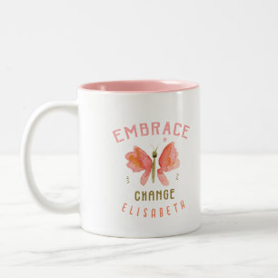 Tasse 2 Couleurs Corail papillon aquarelle personnalisé