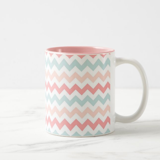 Tasse 2 Couleurs Corail, rose, bleu Chevron (Droit)
