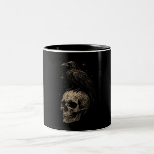 Tasse 2 Couleurs Corbeau gothique sur crâne, mystère vintage.