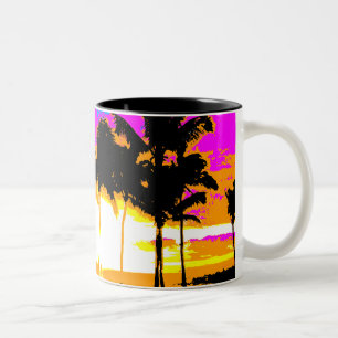 TASSE 2 COULEURS COREY TIGER 1980 RETRO PALMIERS VINTAGES SUNSET