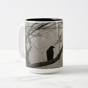 Tasse 2 Couleurs Corneille sombre ou Raven d'hiver de chute se