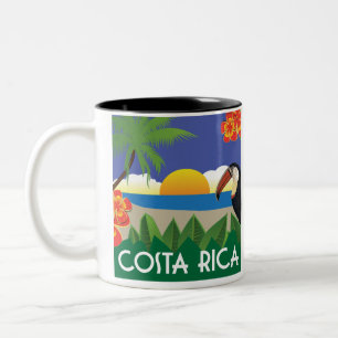 Tasse 2 Couleurs Costa Rica style vintage toucan et hibiscus