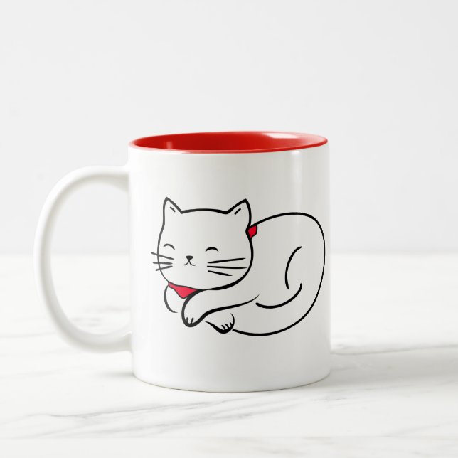 Tasse 2 Couleurs Couchage blanc mignon de chat (Gauche)