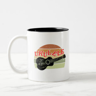 Tasse 2 Couleurs Coucher de soleil rétro Ukulele Dessin désaffecté