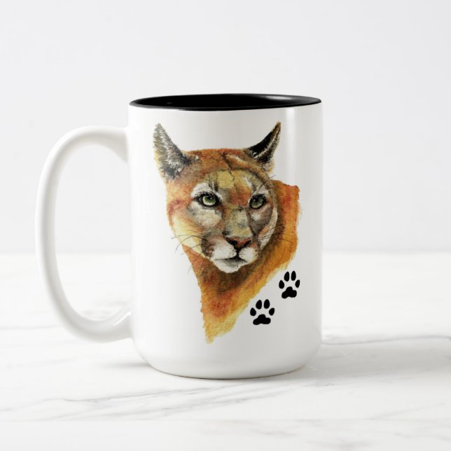 Tasse 2 Couleurs Cougar, Puma, Lion de montagne - Traces d'animaux  (Gauche)