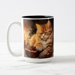 TASSE 2 COULEURS COULEUR D'EAU ORANGE TABBY CHAT AVEC CADEAUX DE NO