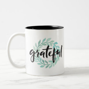 Tasse 2 Couleurs Couleur d'eau verte Gratte Wreath Automne Gratitud