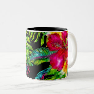 Tasse 2 Couleurs Couleur Vif Fleurs Tropicales Feuilles d'Hibiscus