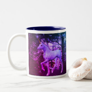 Tasse 2 Couleurs Couleurs d'Imaginaire de la forêt de licorne blanc