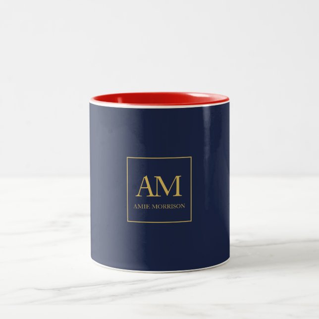 Tasse 2 Couleurs Couleurs d'or bleu Monogramme Lettres initiales No (Centre)