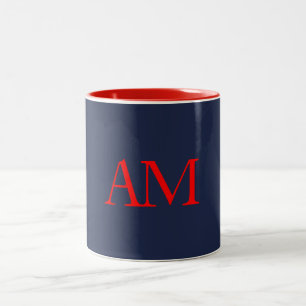Tasse 2 Couleurs Couleurs rouges bleues Monogramme Lettres initiale