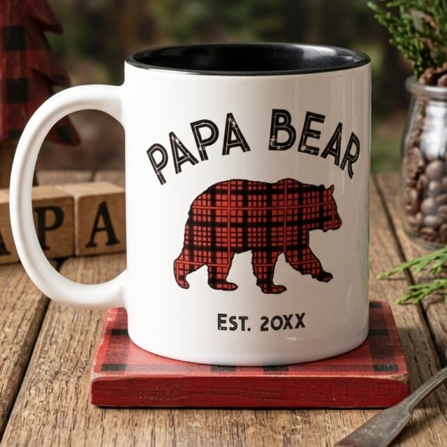 Tasse 2 Couleurs Country Plaid Papa Bear Father Year Established (Créateur téléchargé)