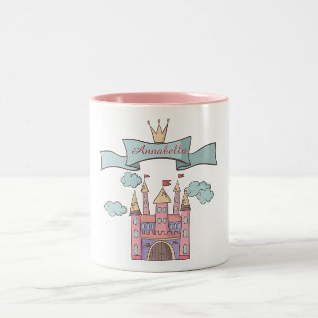 Tasse 2 Couleurs Coupe rose Fairy Tale Princess Castle Nom personna (Centre)