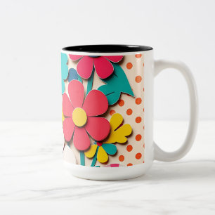 Tasse 2 Couleurs Coupes graphiques florales des années 1960
