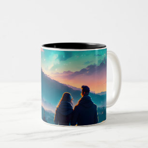 Tasse 2 Couleurs Couple Assis Sur Le Toit