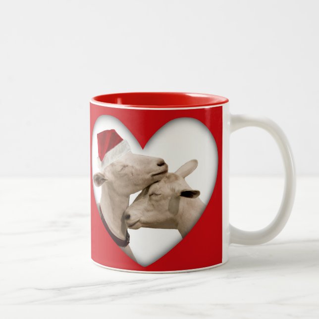 Tasse 2 Couleurs Couples mignons de chèvre de Noël (Droit)