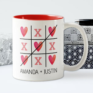 Tasse 2 Couleurs Couples Red Valentine Coeurs Tic Tac Toe