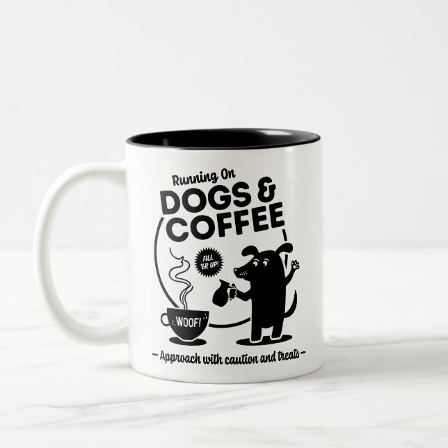 Tasse 2 Couleurs Courir avec des chiens et du café 11 oz. (Gauche)