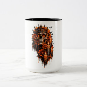 Tasse 2 Couleurs Couronne de crâne gothique Halloween Roses Sombres