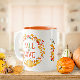 Tasse 2 Couleurs Couronne de feuilles d'automne Citrouille Tombez a