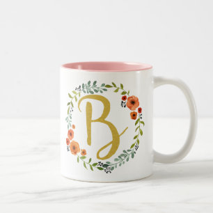 Tasse 2 Couleurs Couronne de fleurs Monogramme doré Initiale B