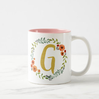 Tasse 2 Couleurs Couronne de fleurs Monogramme doré Initiale G