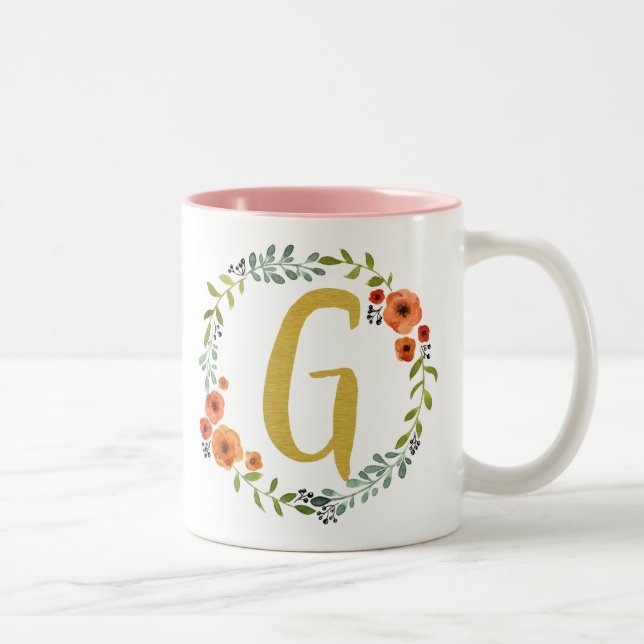 Tasse 2 Couleurs Couronne de fleurs Monogramme doré Initiale G (Droit)