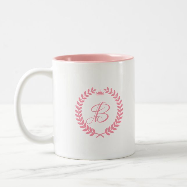 Tasse 2 Couleurs Couronne De Laurel Rose Avec Monogramme (Gauche)