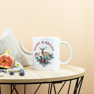 Tasse 2 Couleurs Couronne de Noël et cerf brun