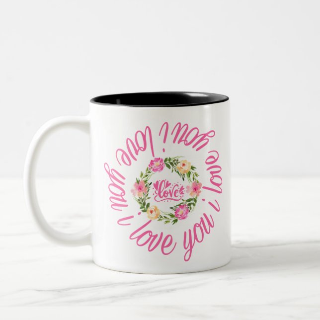 Tasse 2 Couleurs Couronne florale / Je t'aime (Gauche)